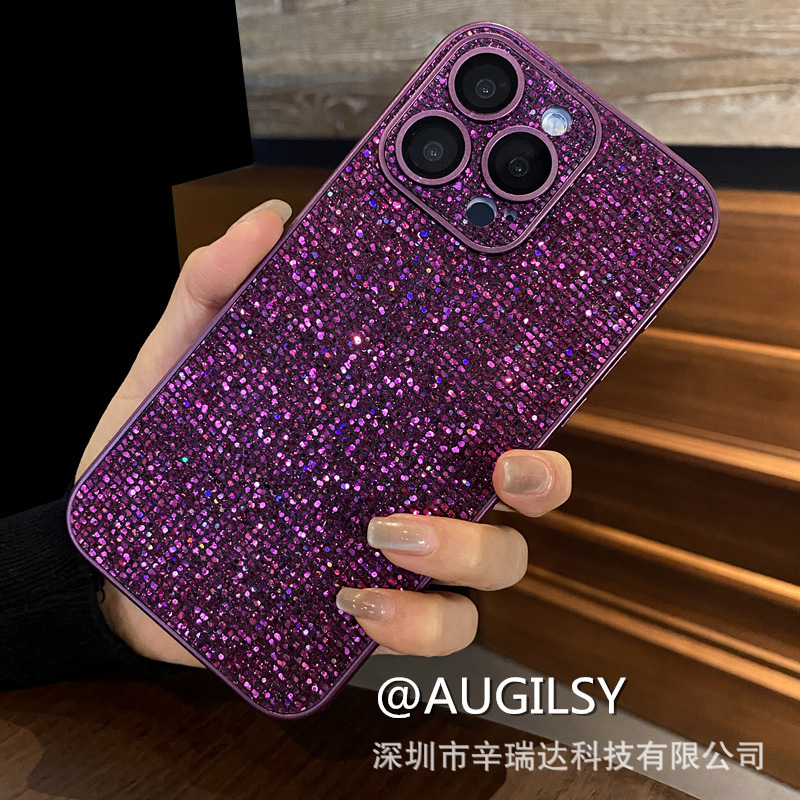 适用iphone16ProMax闪钻侧边贴钻PC手机壳自带镜头膜苹果15保护套|undefined