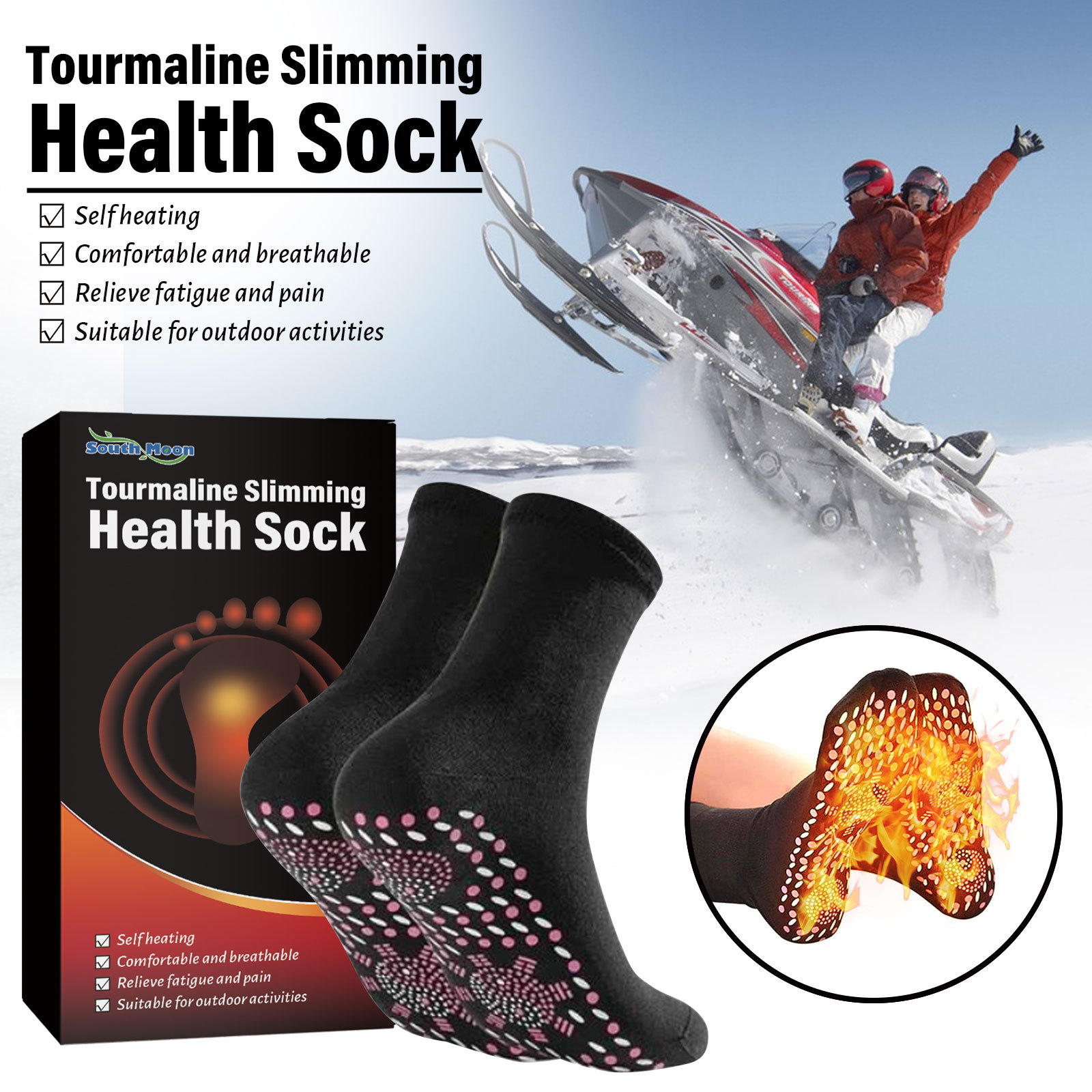 South Moon Self-heating Massage Socks, Outdoor Skiing Self-heating Massage Socks, Skin-friendly Breathable Warm Feet Cold Protection Socks