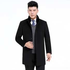 专柜高档男士水貂毛领羊毛大衣休闲加厚保暖兔毛内胆中年爸爸外套