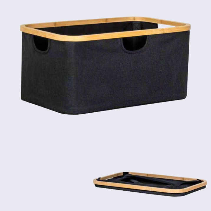 Cesta de ropa sucia transfronteriza con bolsillo interior con cubierta de bambú y madera plegable Cesta de almacenamiento de ropa sucia Cesta de ropa sucia