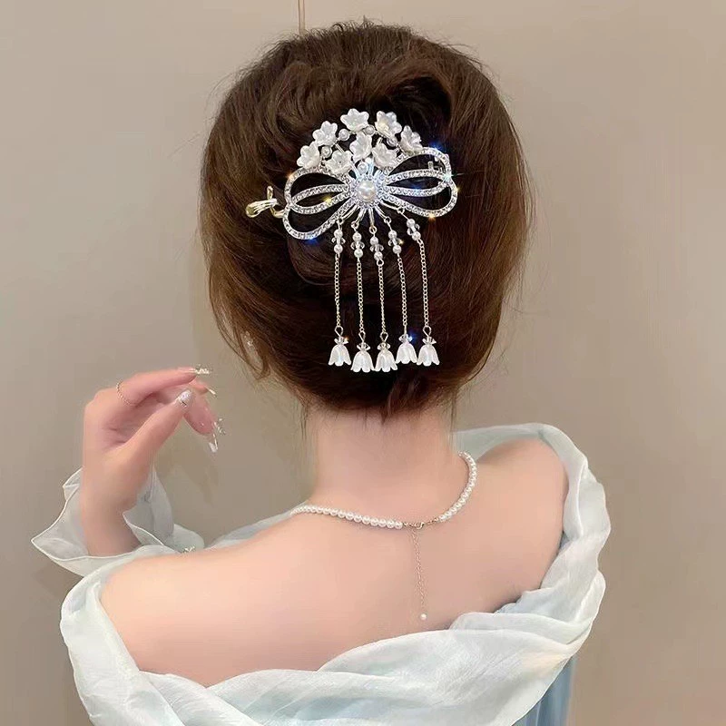 Заколка для волос (Pilsan) Orchid Tassel свадебный аксессуар для волос, металл и стрази, красный цветок