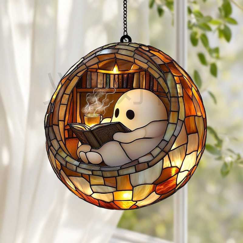 Ghost Reading Book Suncatcher Hanging Decor|undefined