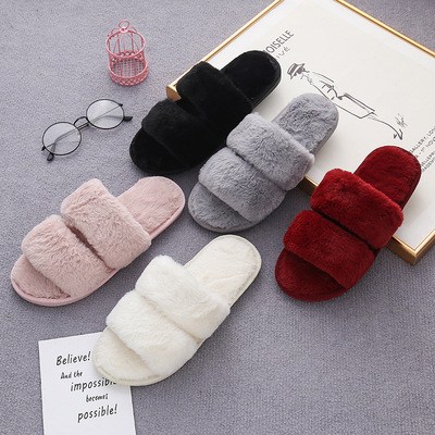 Plush slippers women 2021 Autumn and winter new pattern Korean Edition overlapping Plush keep warm Home indoor slipper Cotton mop