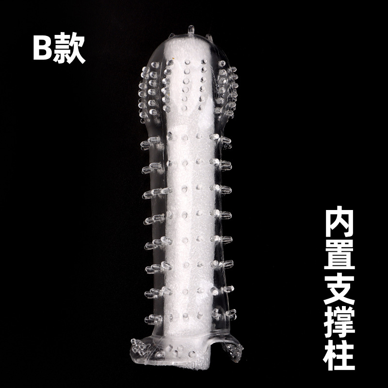 Textured TPE Condom Sleeve with Large Spikes, Transparent Reusable Intimate Stimulation Cover — detail image 18