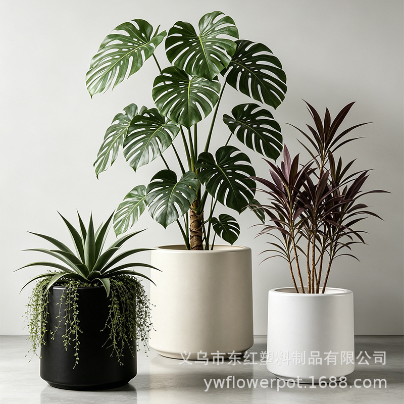 Blow-molded integrated refillable decorative flower pot, cylindrical plastic flower pot for living room, artificial plant decorative vase Blow-molded integrated refillable decorative flower pot, cylindrical plastic flower pot for living room, artificial plant decorative vase