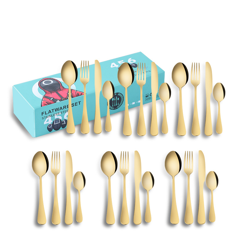 Amazon transfronteriza 1010 vajilla de acero inoxidable conjunto de 24 piezas cuchillo de filete occidental, tenedor y cuchara traje de celebridad de Internet regalo de vacaciones