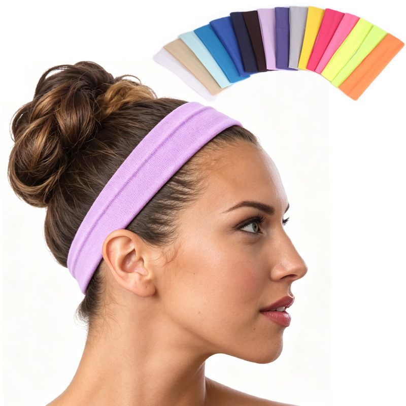 Headband for sports and yoga, sweat-absorbing hairband, plain design, elastic headband, running and fitness sweatband, forehead protector, wholesale