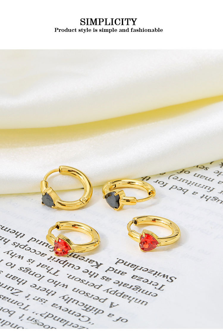 Zircon Inlay Material 1 Pair Simple Style Heart Shape Inlay Titanium Steel Zircon Earrings