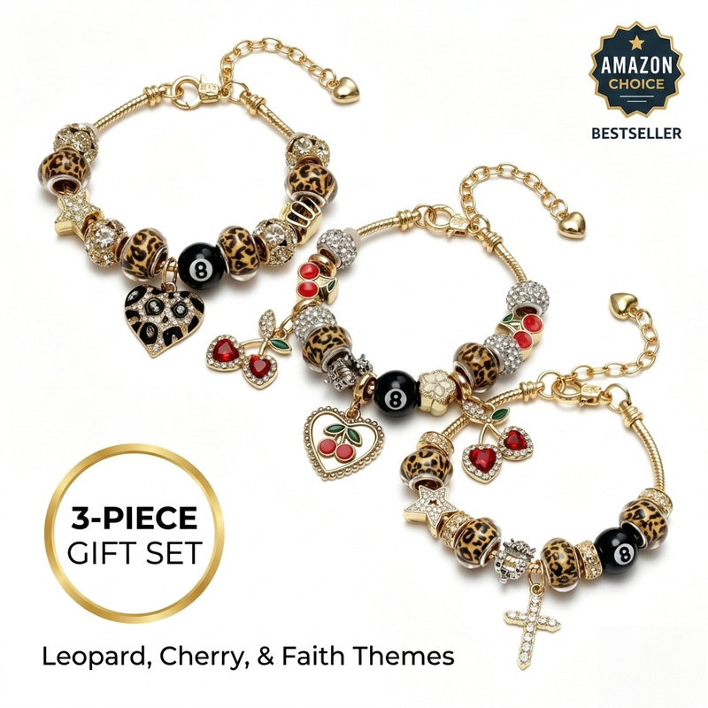 Cross-border bestseller American retro beaded bracelet with vintage black 8 cherry pendant, DIY Pandora-style gold-plated jewelry Cross-border bestseller American retro beaded bracelet with vintage black 8 cherry pendant, DIY Pandora-style gold-plated jewelry