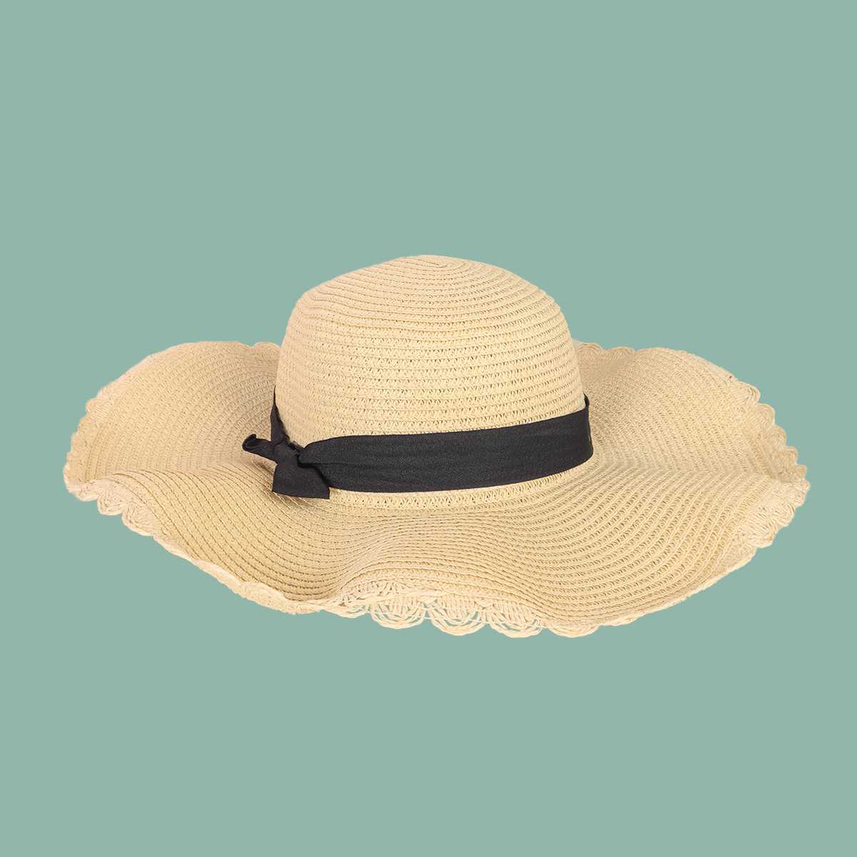 Korean Fashion Bowknot Wave Side Shade Straw Hat display picture 9