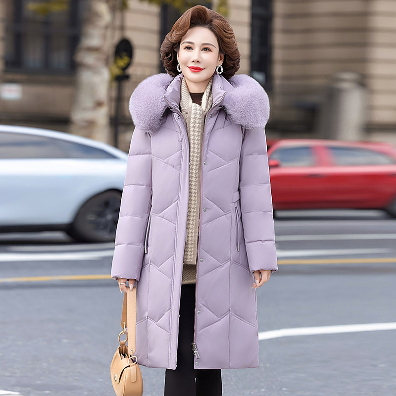 High-End Designer Women's Fashion down Jacket for Middle-Aged Moms, Mid-Length, Stylish with Fox Fur Collar, Thickened and Warm Coat