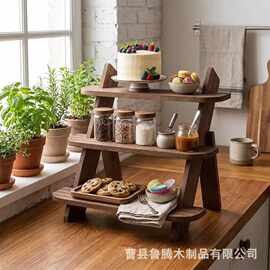 跨境木质蛋糕展示架家用阶梯式木制置物架桌面三层多肉盲盒置物架