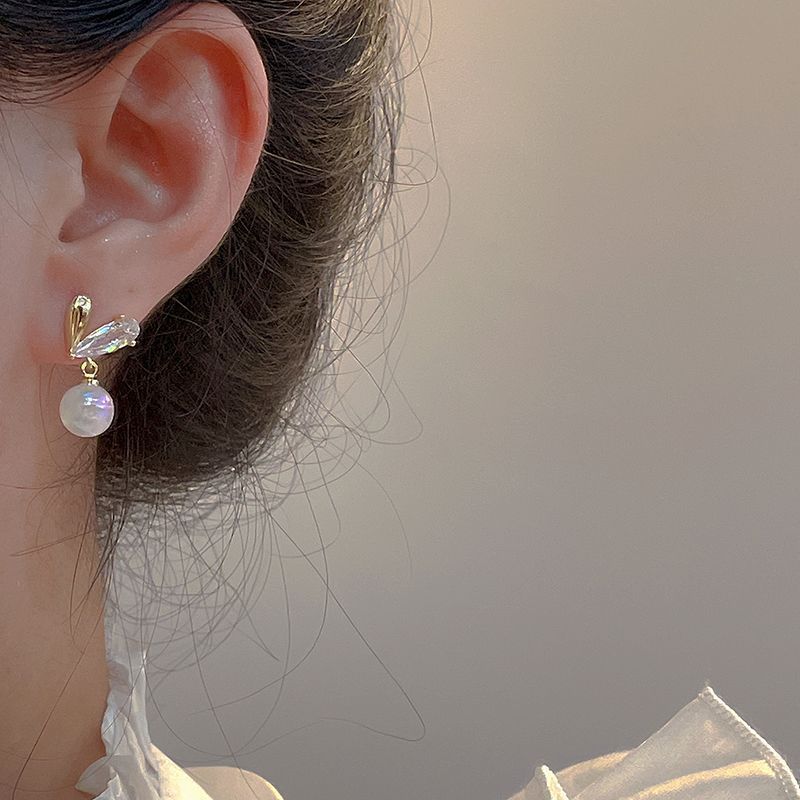 s999純銀小兔子耳釘女小眾設計感心形法式珍珠耳墜輕奢耳飾品批發