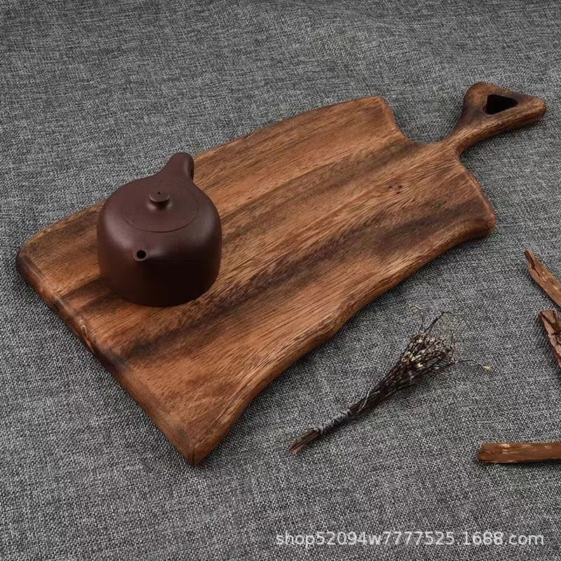 带手柄式黑胡桃木托盘长方形实木芝士托盘家用木质面包茶水托盘