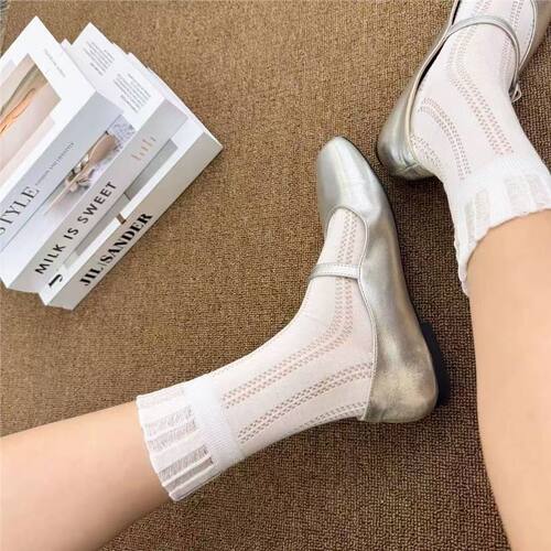 Women's middle tube hollowed-out net socks spring and summer cool all-matching breathable pure color pile socks casual hot light professional style