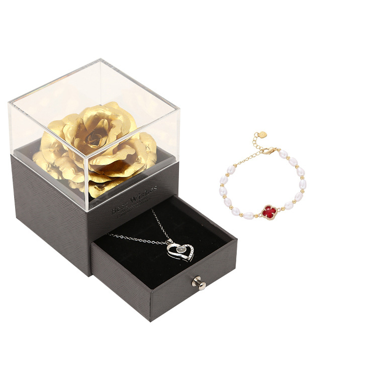 Colorido oro rosa collar joyería caja de regalo del Día de San Valentín perla cristal pulsera traje Amazon nuevo