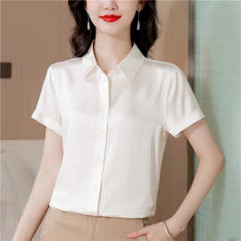 品牌桑蚕丝衬衫女短袖2025新款气质优雅女士显瘦时尚翻领衬衣批发
