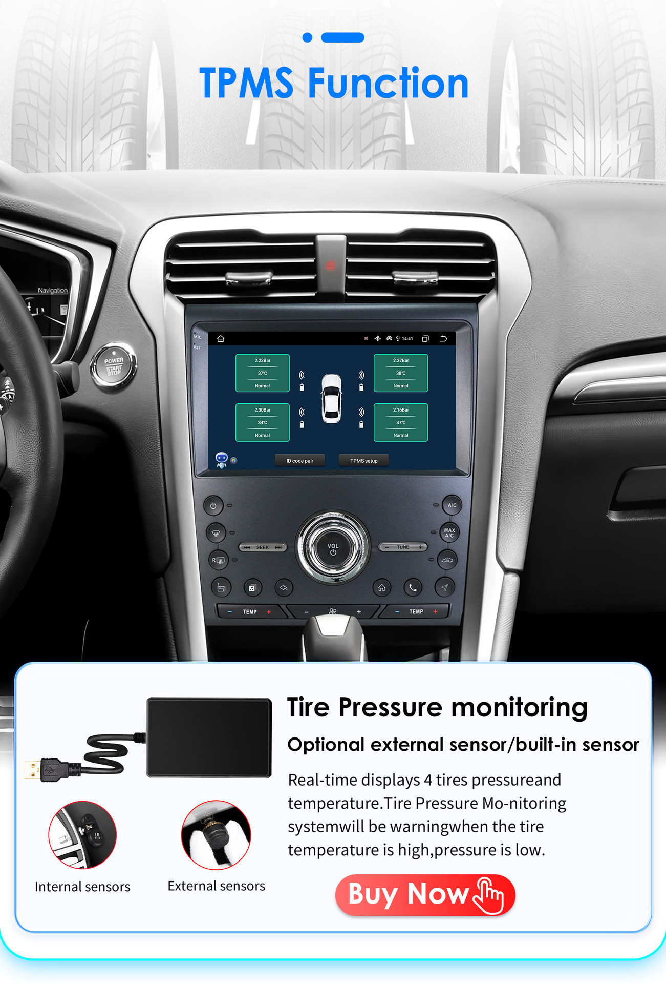 Compatible with Ford Mondeo and Ford Fusion 2nd generation (models 2013-2019) large-screen Android car navigation with CarPlay