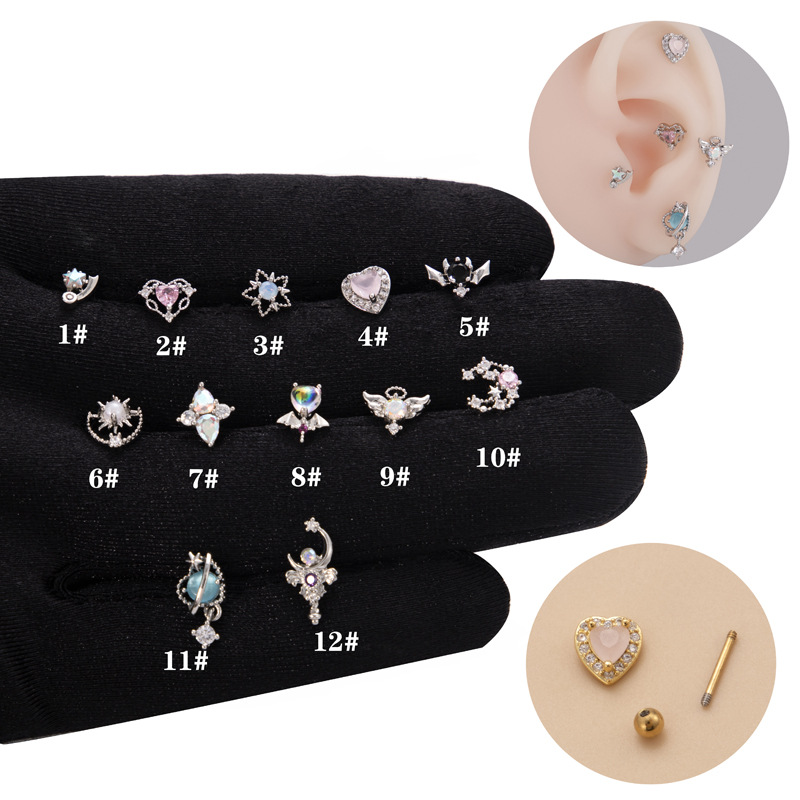 1 Piece Ethnic Style Star Heart Shape Plating Inlay Stainless Steel Copper Zircon Ear Studs display picture 1