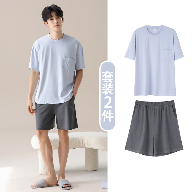 713 남성 모닝 미스트 블루 + 씨락 그레이 [라운드넥 + 반바지]