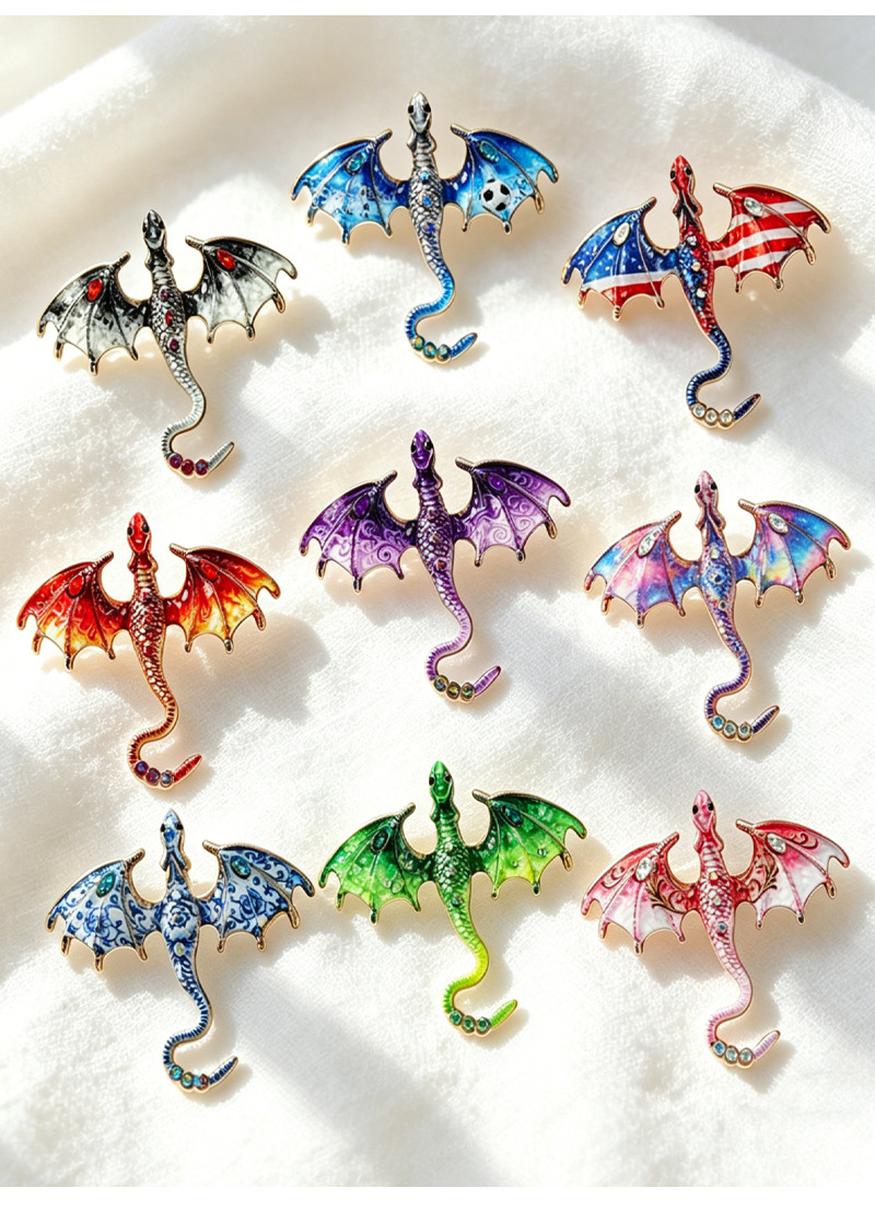 Eco-friendly material multi-color dragon brooch, 8 styles of enamel pins, fantasy Chinese style, dark fantasy, versatile collectible badge
