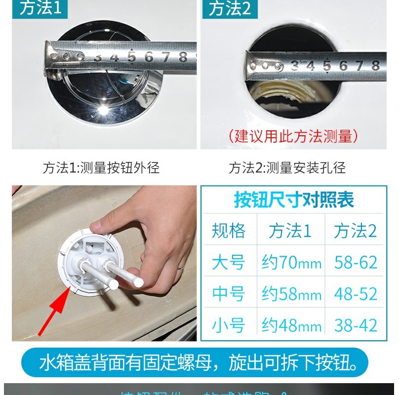 Double-press toilet button, old-fashioned round water tank button cover, toilet switch, flushing, single-button universal accessory Specification drawing