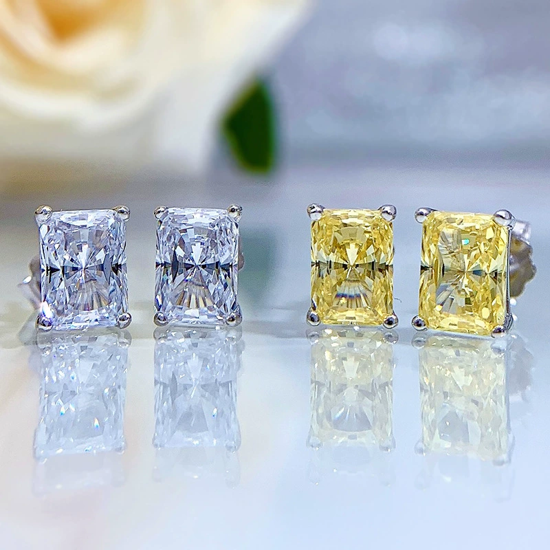 Diamond rectangular earrings, 2023 collection, silver 925 sample, 1 carat