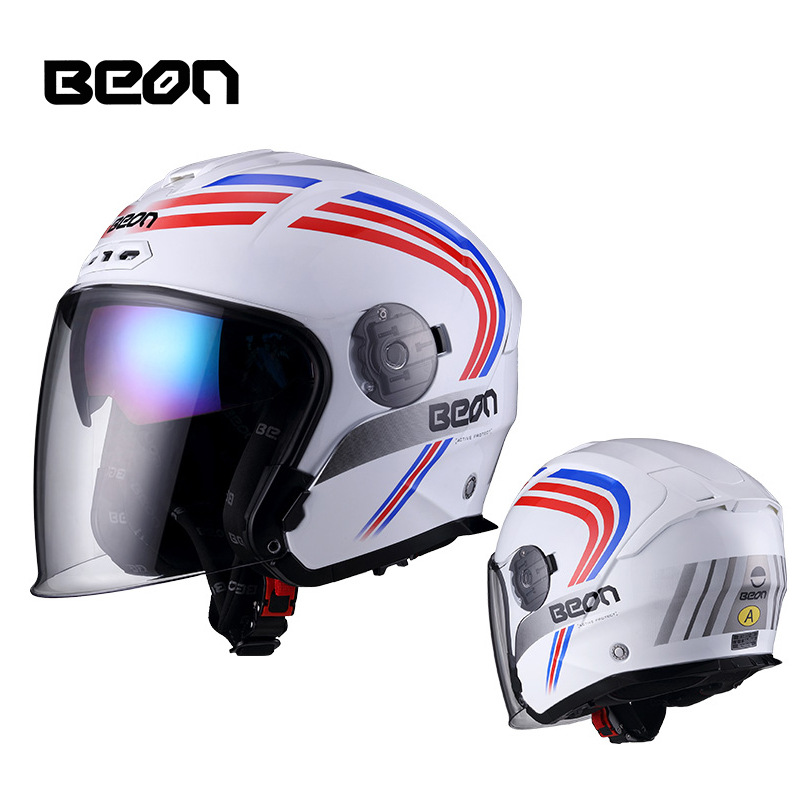 BEON doble lente tres cuartos casco de la motocicleta coche eléctrico medio casco otoño e invierno cálido casco unisex