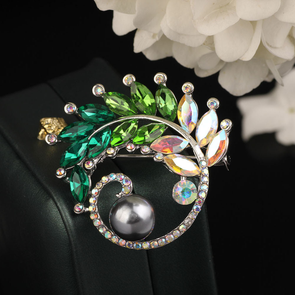 Accessories Blue Sense Suit High-grade Bauhinia Pearl Anti-light Corsage Brooch Cross-border Women's Elegant Pin Personality