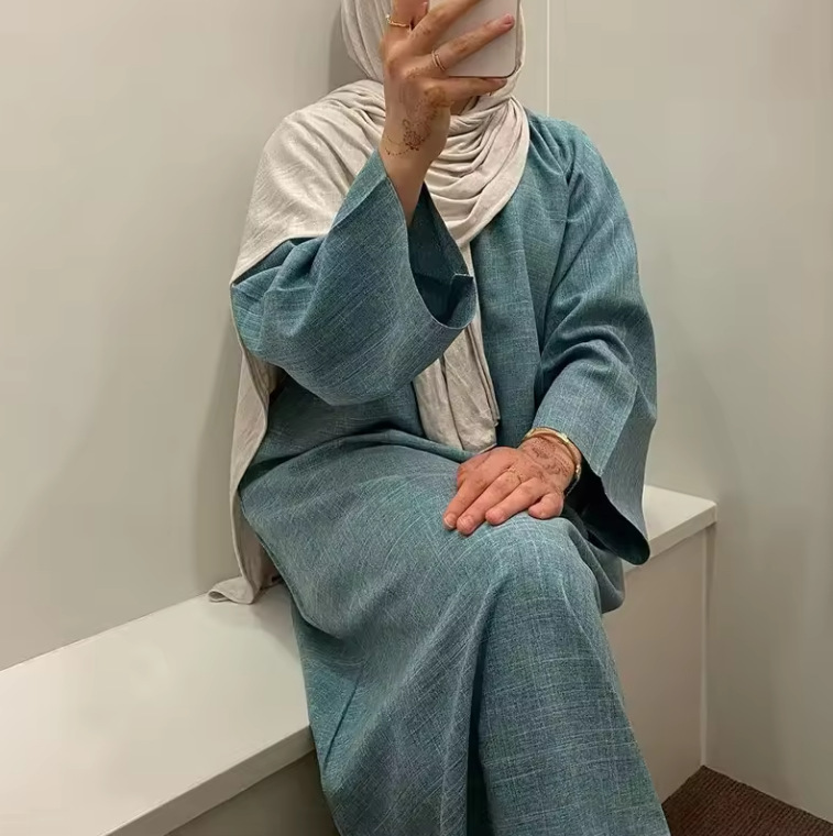 2024 Linen Closed Robe Women's dress Islamic Clothing Plain Dubai Robe