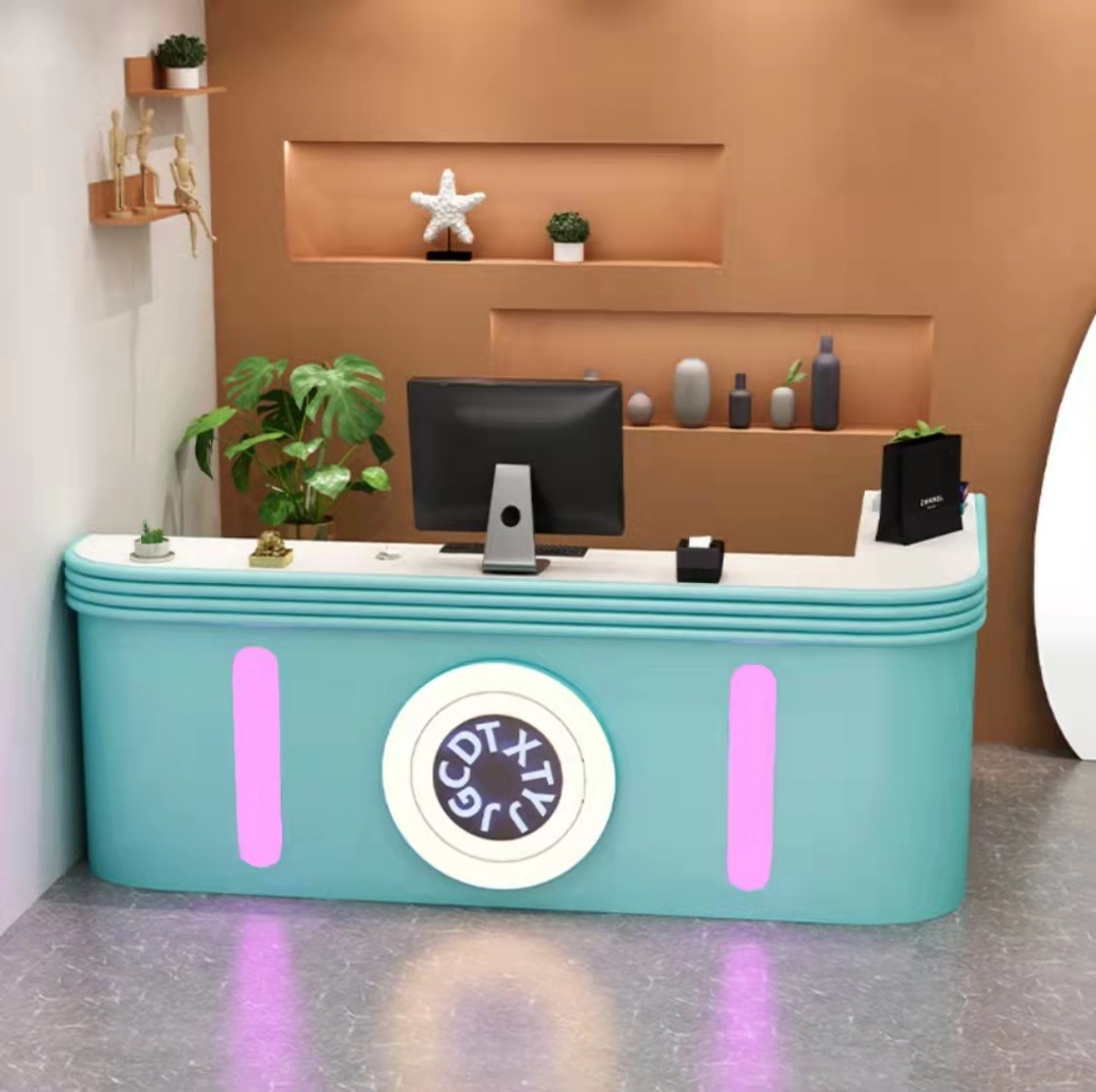 现代简约奶茶甜品服装店吧台收银台美容院转角转角弧形前台接待台