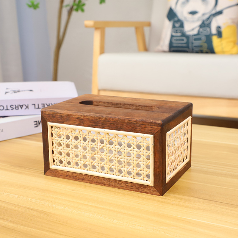 Caja de pañuelos de madera maciza de lujo de estilo japonés caja de almacenamiento de pañuelos de mesa de té de madera de acacia sala de estar mesa de comedor caja de pañuelos en stock