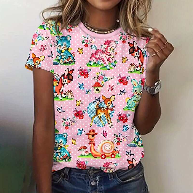 漫画グラフィックレディースtシャツカジュアル半袖トップスレディース2dプリントtシャツ女性服レディース夏Tトップ|undefined