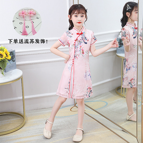 Children Tang suit Chineses dresses Qipao Dresses for girlscheongsam thin section short-sleeved summer girls slim skirt Chinese little girl brim princess dress