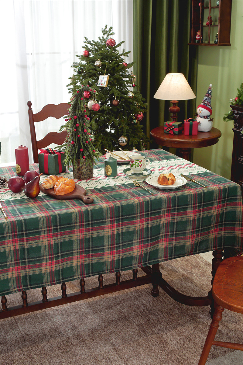 Runner a quadri patchwork per il commercio estero transfrontaliero, tovaglia da caffè con decorazioni natalizie, copritavolo da pranzo,_voghion.com