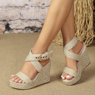 Popular Summer New European and American plus size Hemp Rope Woven Wedge Women Sandals European and American plus size in stock Amazon