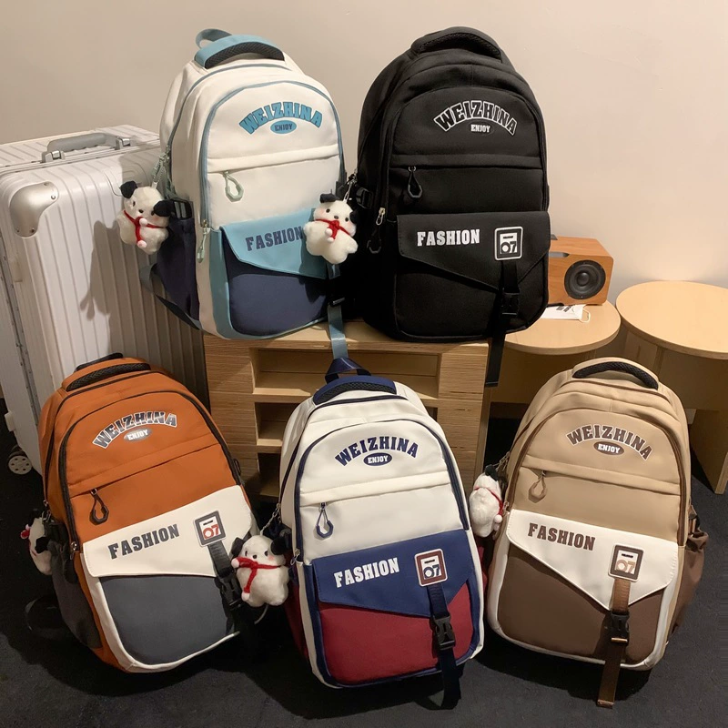 Retro capacious backpack, shoulder bag for elementary school students, universal laptop, American style, for secondary school