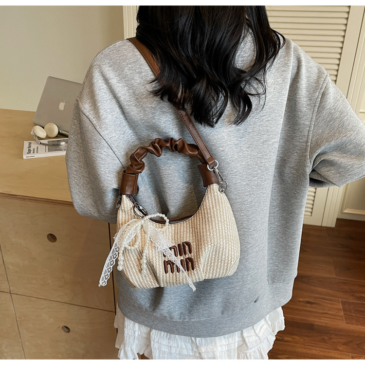 2025 Pleated handbag for Women's summer, a new niche design, trendy and fashionable, versatile woven single-shoulder crossbody bag undefined