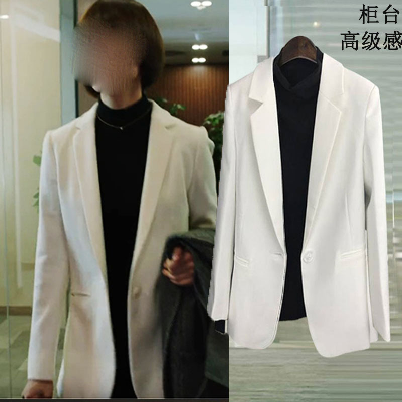 预售玫瑰袁同款设计感西服小个子人字纹羊毛呢灰西装女|undefined