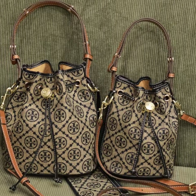 2026 New T-style denim bucket bag for women, vintage pattern denim drawstring bag, handbag, shoulder bag, crossbody bag