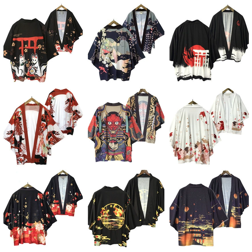 Новый стильный накидка Ukiyo-e с 3D принтом, повседневный кардиган в китайском стиле со средним рукавом в японском стиле, накидка-халат для мужчин