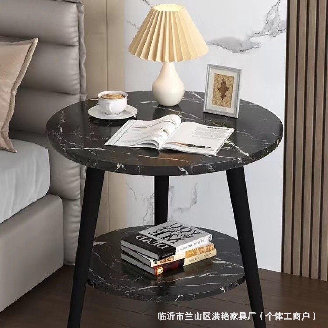 더블 레이어 라운드 블랙 대리석 패턴