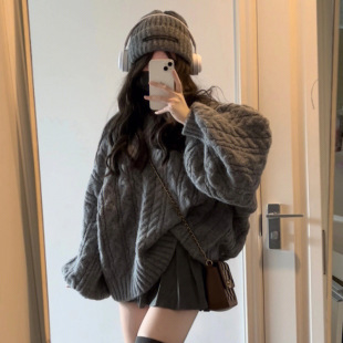 Mori retro twist plus size sweater women's 2024 autumn and winter new explosions thick lazy wind sweater top
