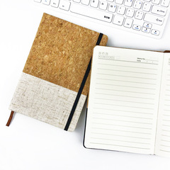 跨境軟木筆記本彩印封面拼接木紋筆記本a5綁帶軟木紋記事本