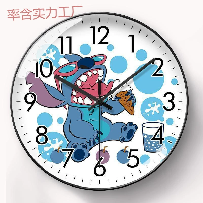 Настенные часы QH Stitch, аниме, кварцевые, круглые, бесшумные, для детской комнаты, спальни, мультяшные, милые, домашние настенные часы