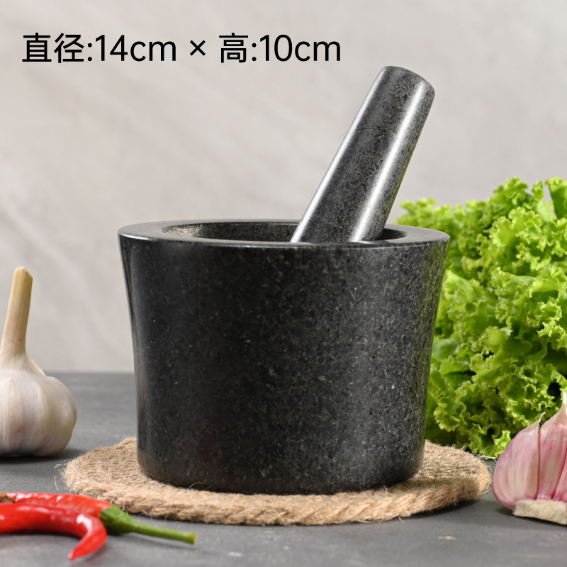 Triturador de ajo de cintura pulida grande de piedra negra con tapa
