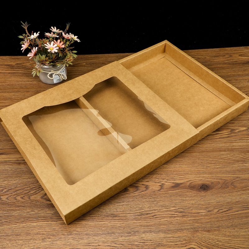 跨境透明开窗包装彩盒抽拉抽屉牛皮纸盒天地盖毛巾盒衬衫展示盒