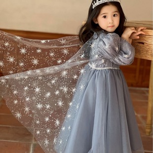 DOXO original Princess Elsa dress autumn and winter frozen long sleeve gauze dress dress birthday dress cloak dress