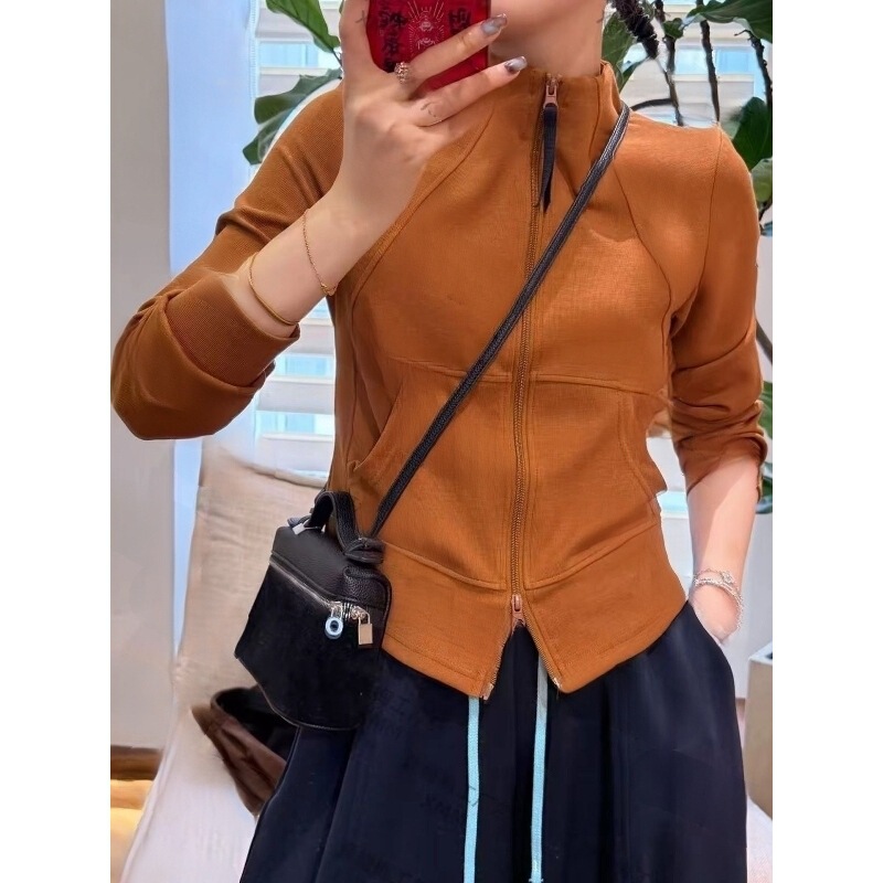 Stunning 3D Cutout Zipper Stand Collar Hooded Sweatshirt Jacket for Women, Versatile Slim Fit Fitness Casual Top for Autumn