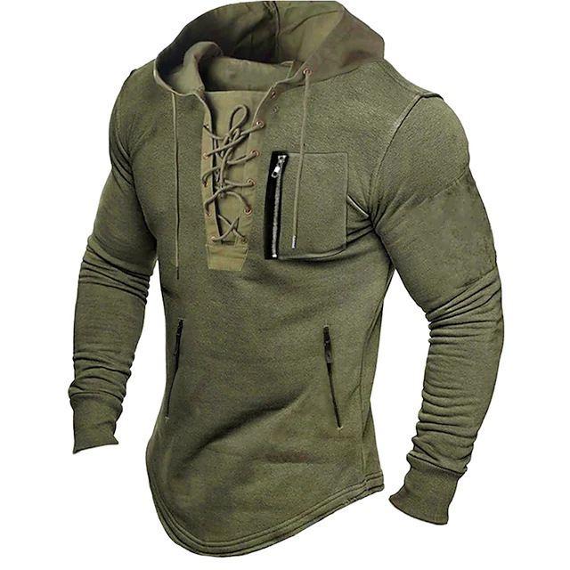 2025 Men's Spring Autumn Hoodies Solid Color Lace up Zipper Pocket Sports Streetwear Hot Stamping Sweatshirtss